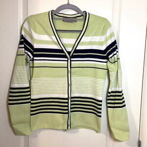 Croft & Barrow Women's Button Down Green Striped Cardigan Size S Long Sleeve